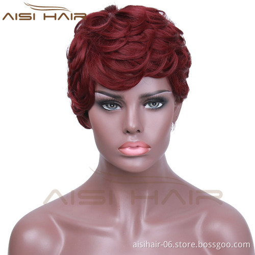 Aisi Hair Wholesale Women Fashion Short Synthetic Red Pixie Cut Wigs For Black Women